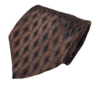 Ermenegildo Zegna Tie Mens Brown Black Geometric Silk Jacquard Necktie Executive
